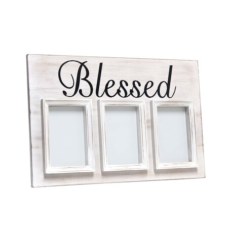 Elegant Designs 3 Photo Collage Frame 4x6 Picture Frame, White Wash "Blessed" HG2002-WBL